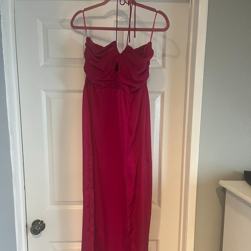 12th Tribe Alena Fuchsia Satin Maxi Dress